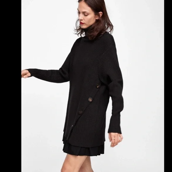 NWOT Zara Knit Turtleneck Sweater Buttons Brown Small S 5536/116 - Picture 4 of 6